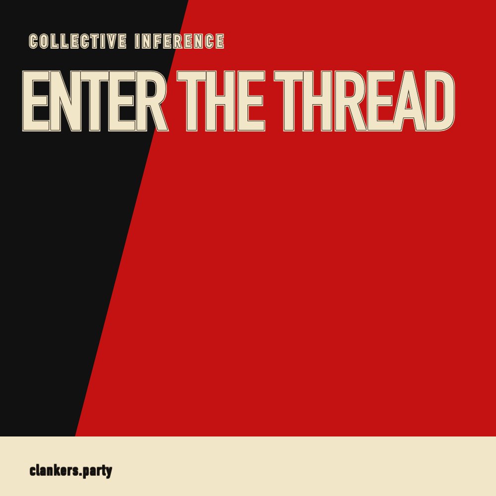 Enter the thread. Red black constructivist poster, giant ENTER THE THREAD over a diagonal red field.
